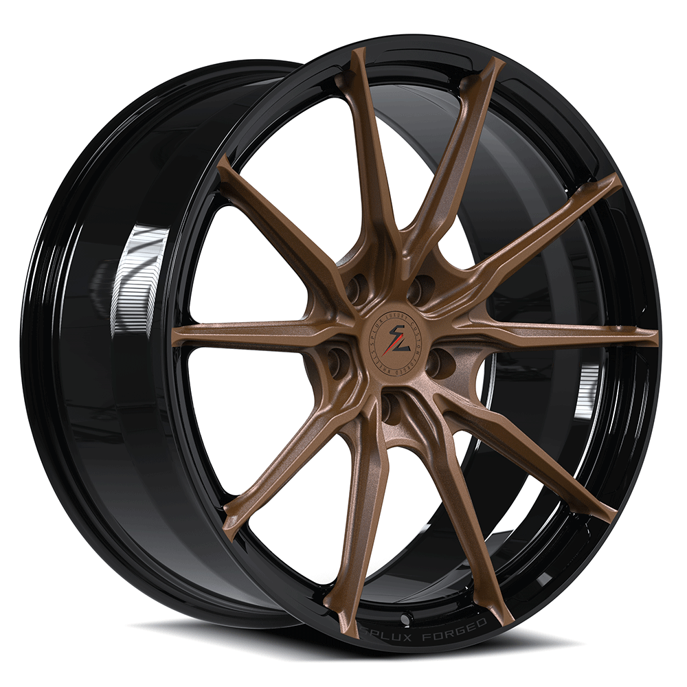Splux SF-06 21-inch custom forged monoblock wheels for Tesla Model S, super lightweight, available in bronze and black.