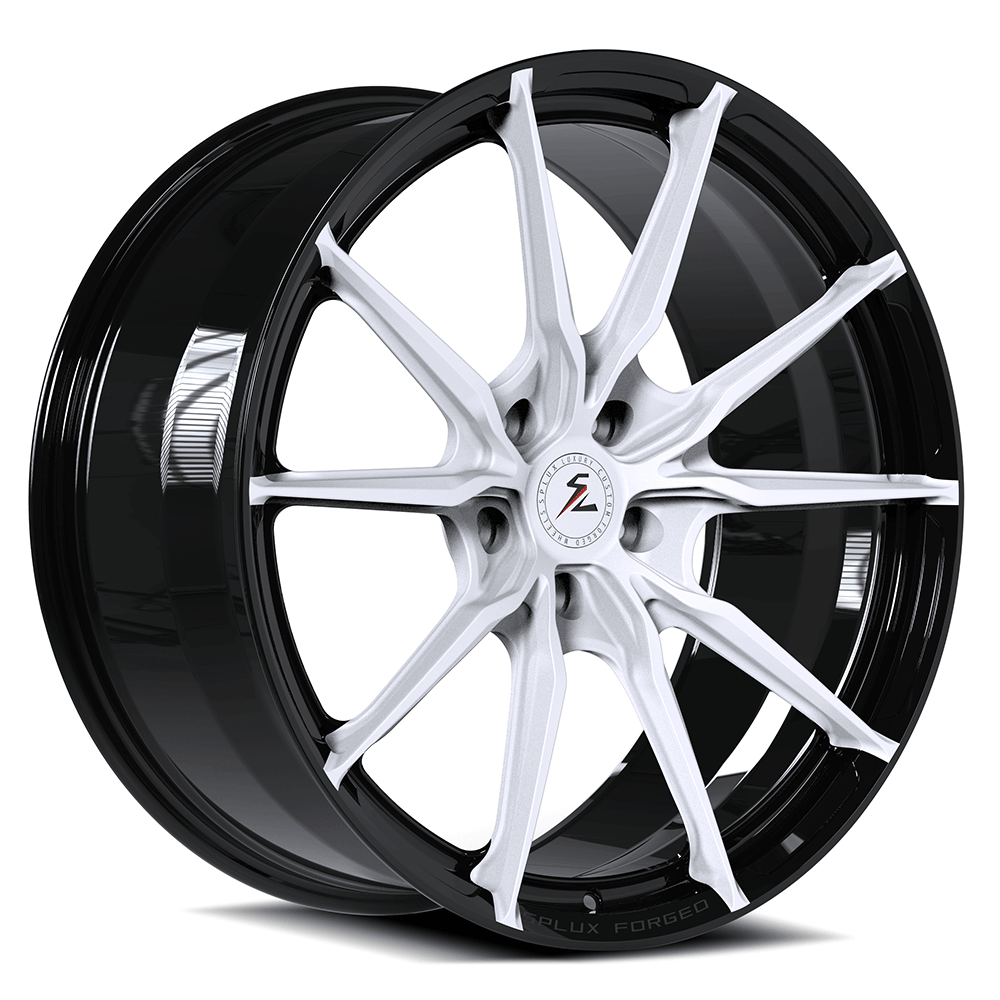 Splux SF-06 custom forged monoblock wheels for Tesla Model S, 22-inch super lightweight pearl white or black aftermarket design.