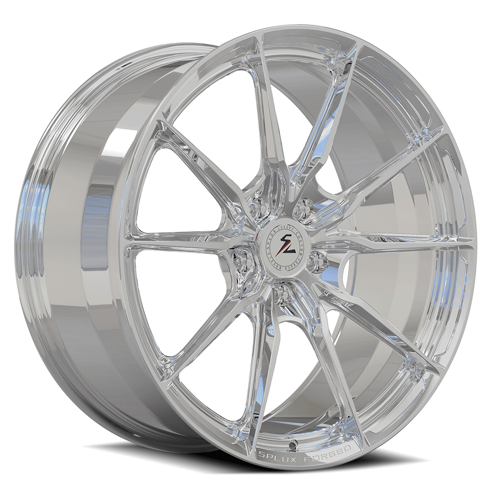 Tesla Model S 19-inch polished wheels by Splux SF-06, custom forged monoblock super lightweight aftermarket design.