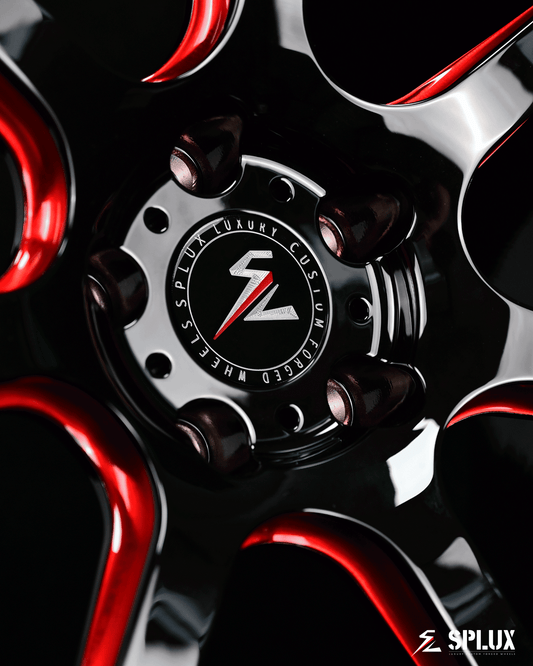 Splux SF-07 C8 Corvette red wheels in striking black, crafted as sleek monoblock designs for superior style and performance.