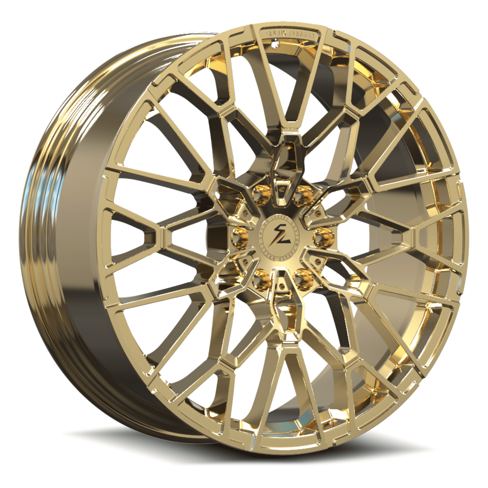 SF-10 6-Lug polished frozen gold forged monoblock multi-spoke flat design wheels for GMC Denali — face view