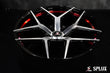 Splux SL-01 21-inch custom forged 1-piece wheels for 2023 Tesla Model S, lightweight, machined, black with red stripe and concave shape.