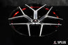 Splux SL-01 21-inch custom forged 1-piece wheels for 2023 Tesla Model S, lightweight, machined, black with red stripe and concave shape.