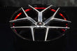 Custom forged 1-piece Splux SL-01 21-inch rims for 2023 Tesla Model S, lightweight, machined, black with red stripe and concave design.
