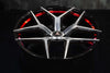 Custom forged 1-piece Splux SL-01 21-inch rims for 2023 Tesla Model S, lightweight, machined, black with red stripe and concave design.
