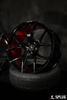 Splux SL-01 22-inch black custom forged wheels for 2023 Tesla Model X, lightweight with brushed red engraving and a one-piece design.