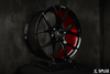 Splux SL-01 20-inch black custom forged wheels for 2023 Tesla Model X, featuring lightweight construction, brushed red engraving, and a one-piece design.