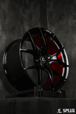 Splux SL-01 22-inch black lightweight forged rims with brushed red engraving for 2023 Model X, custom one-piece design for Tesla.