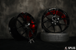 Splux SL-01 22-inch black custom forged wheels with brushed red engraving for 2023 Tesla Model X, featuring lightweight one-piece design.