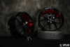 Splux SL-01 22-inch black custom forged wheels with brushed red engraving for 2023 Tesla Model X, featuring lightweight one-piece design.
