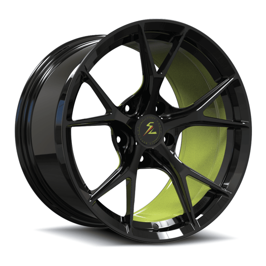 SL-03R accelerate yellow black forged monoblock Y-spoke ultra lightweight wheels for Mercedes-AMG CLA 45 S 4MATIC+ — face view