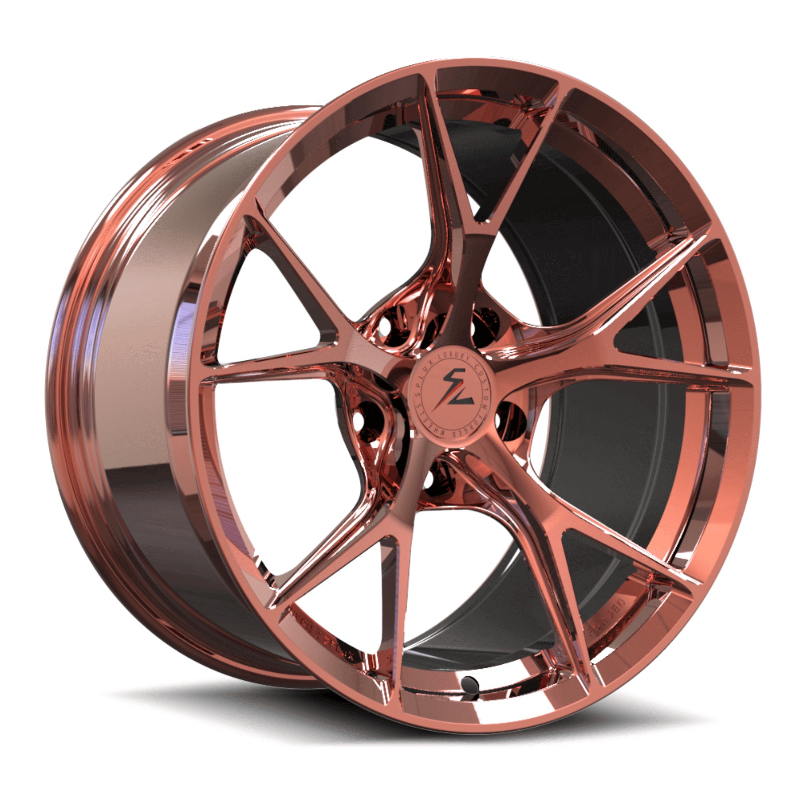 SL-03R polish rose gold black forged monoblock ultra lightweight rims for Mercedes-AMG CLA 45 S 4MATIC+ — three-quarter view
