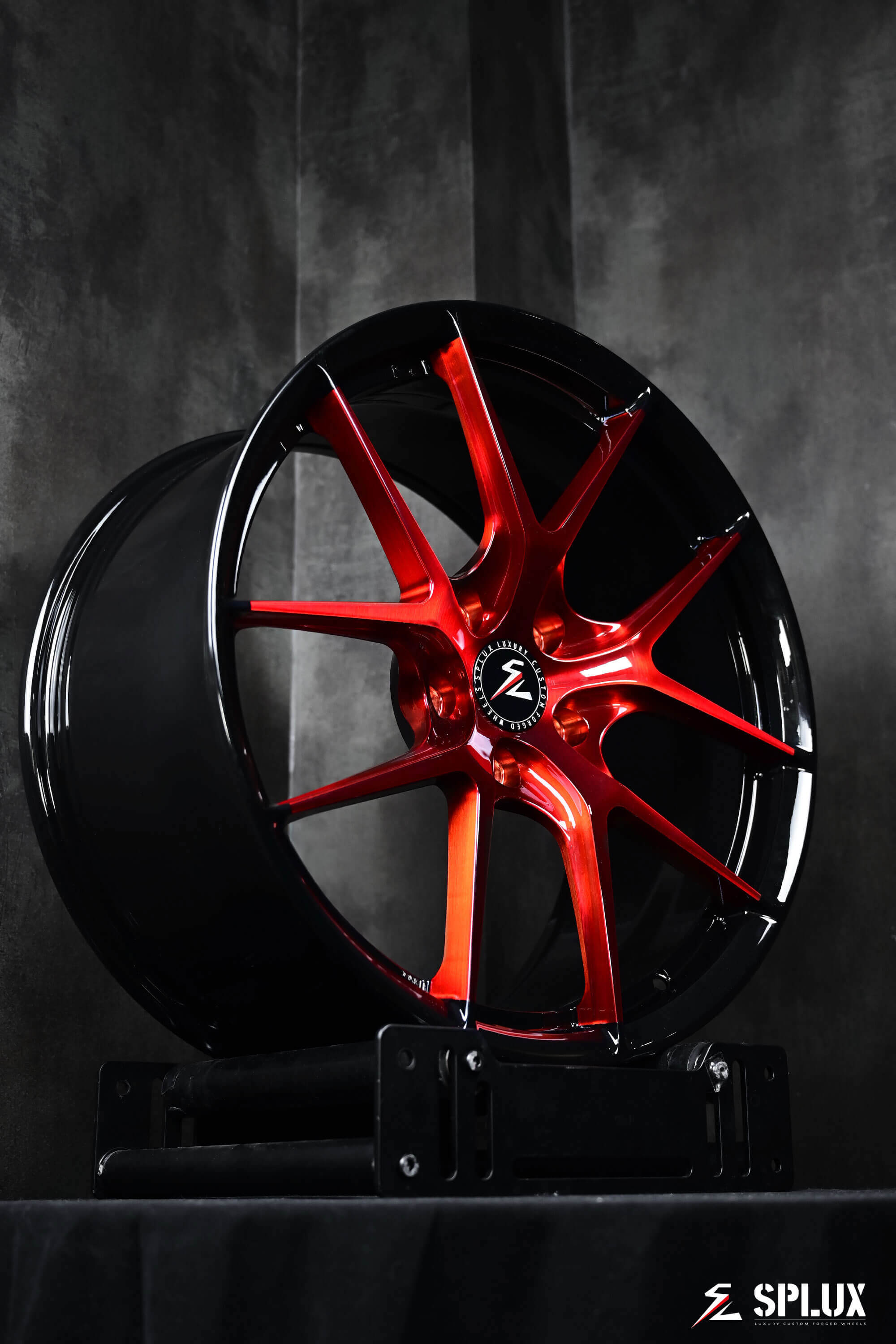 Splux SL-04 19,20 inch forged monoblock y-spoke rims for 2014 C7 Corvette Z51, lightweight, brushed red and black
