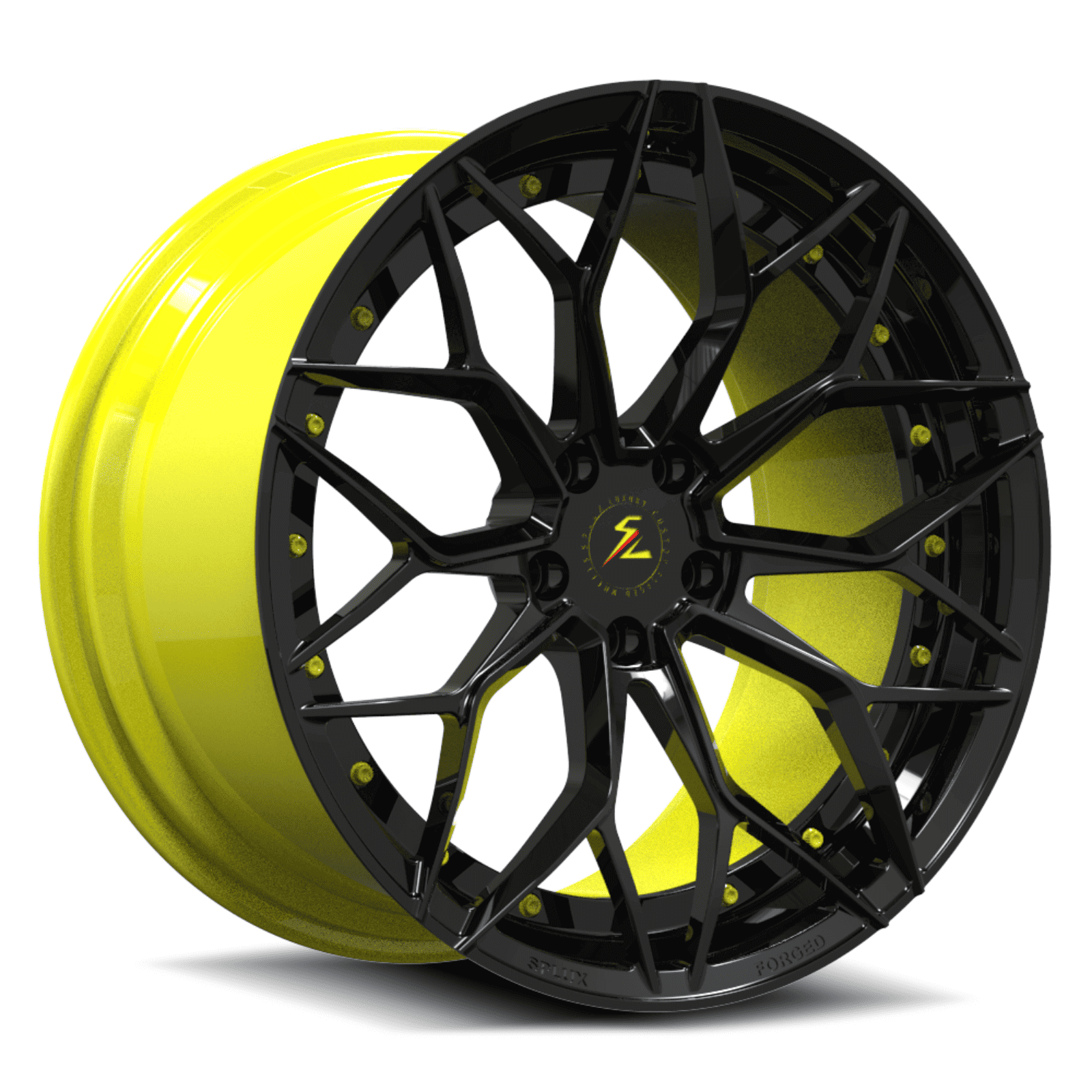 accelerate yellow finish wheels for c8 corvette. forged deep concave rims from sl-c04