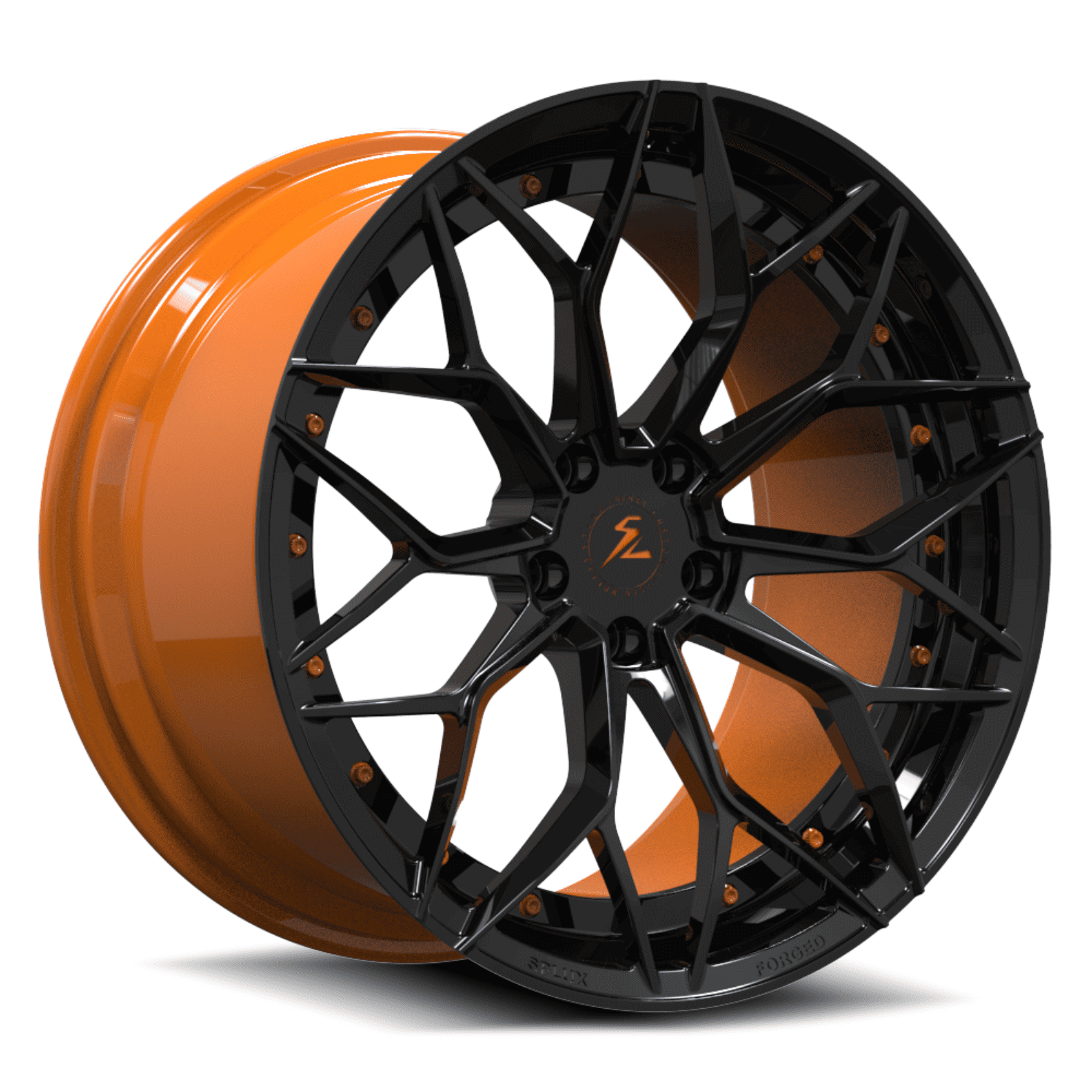 amplify orange finish wheels with concave style for c8 corvette stingray basic or stingray z51.