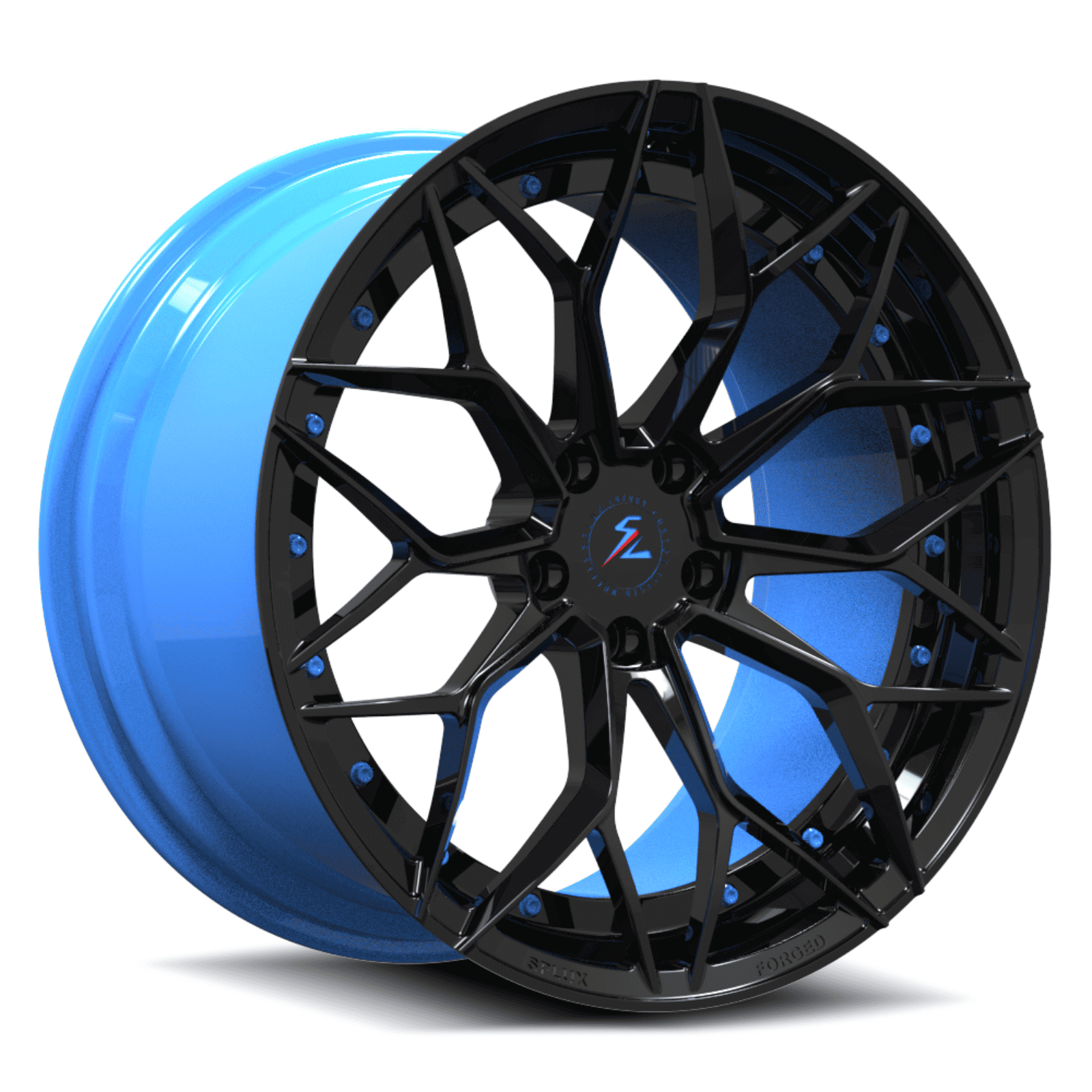 concave wheels for rapid blue corvette c8 stingray, z51. fully forged aftermarket rims from splux. 