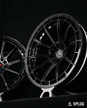 Corvette Z06 forged wheels with a fully gloss black finish.Ultra concave forged 2-piece C8 aftermarket wheels by Splux SL-C07