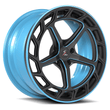 1986 Chevy C10 custom wheels by Splux SL-C10. Classic 5x5 aftermarket rims with a blue and black 5-spoke style.