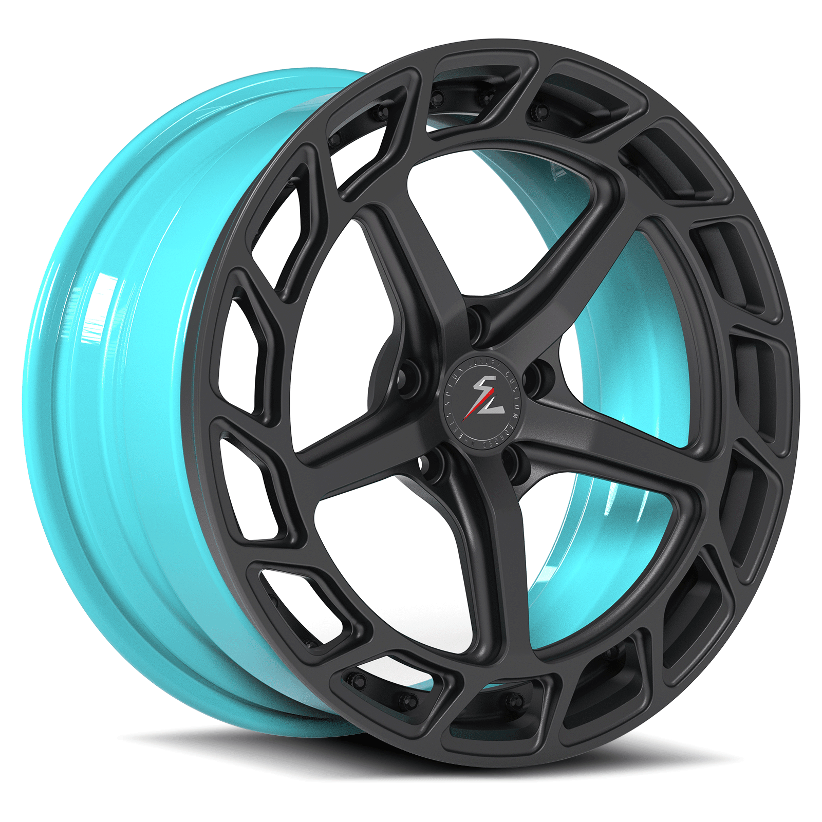 Chevy C10 Tiffany with custom forged wheels. Aftermarket classic 5-spoke super concave rims with a sleek black finish.