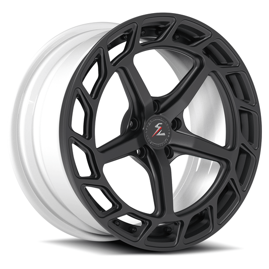 1969 Chevy C10 6-lug wheels.Super concave 5-spoke aftermarket wheels with forged rally construction,finished in white,black.