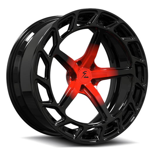 SL-C10 gloss black red forged wheels for 2005 C6 Corvette with Carbon Fiber Grand Sport Widebody Kit - 5-spoke