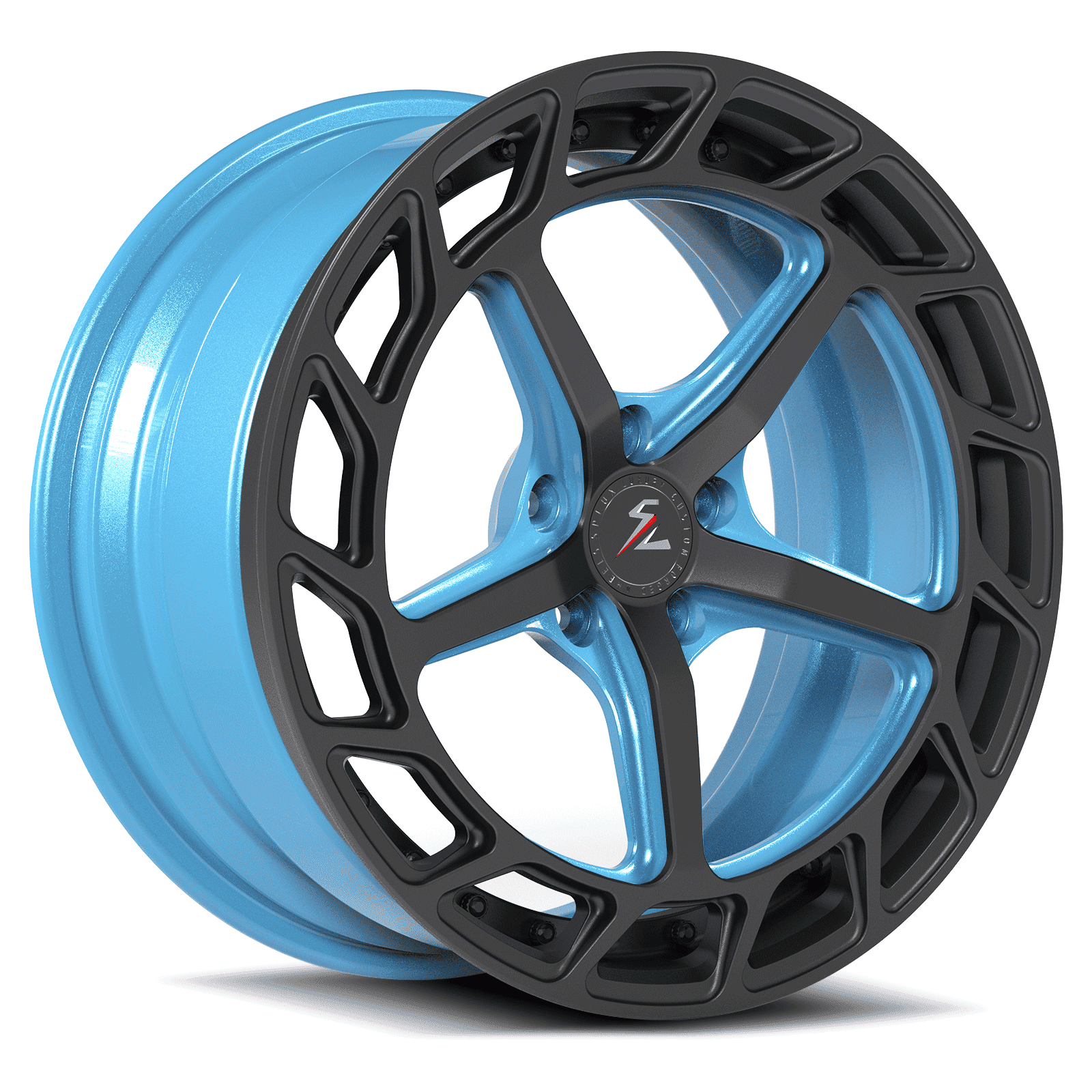 5-spoke rims, 17-inch to 26-inch, with a concave style. Blue&black finish, fully forged 2-piece aftermarket rims from SL-C10.