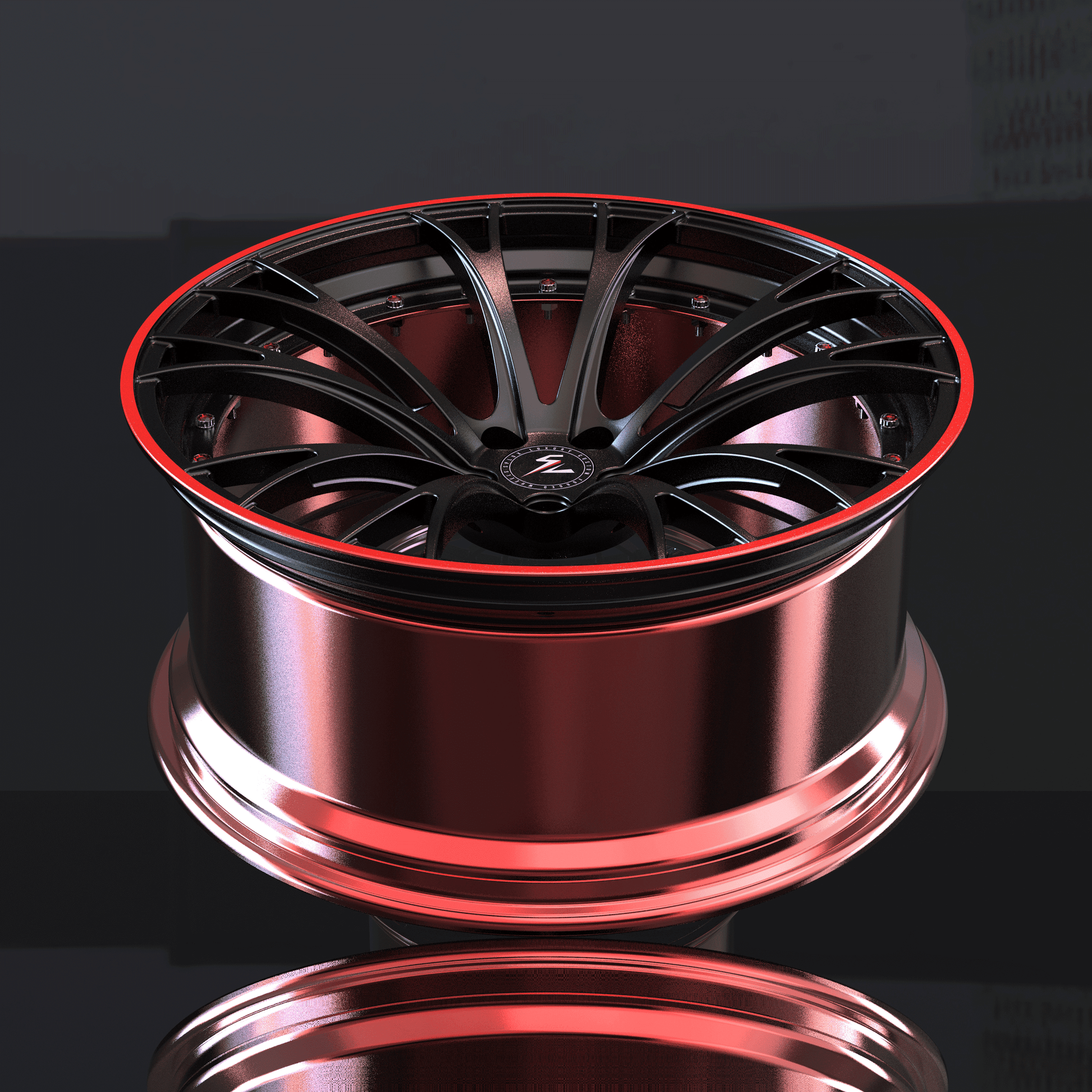SL-C16 black polished red forged wheels for C10 - custom 2-piece alloys