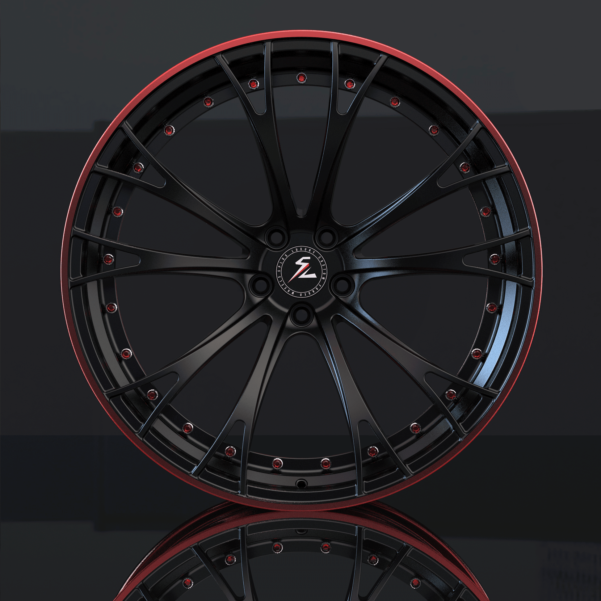 SL-C16 black polished red forged wheels for 1977 C10 - deep concave rims