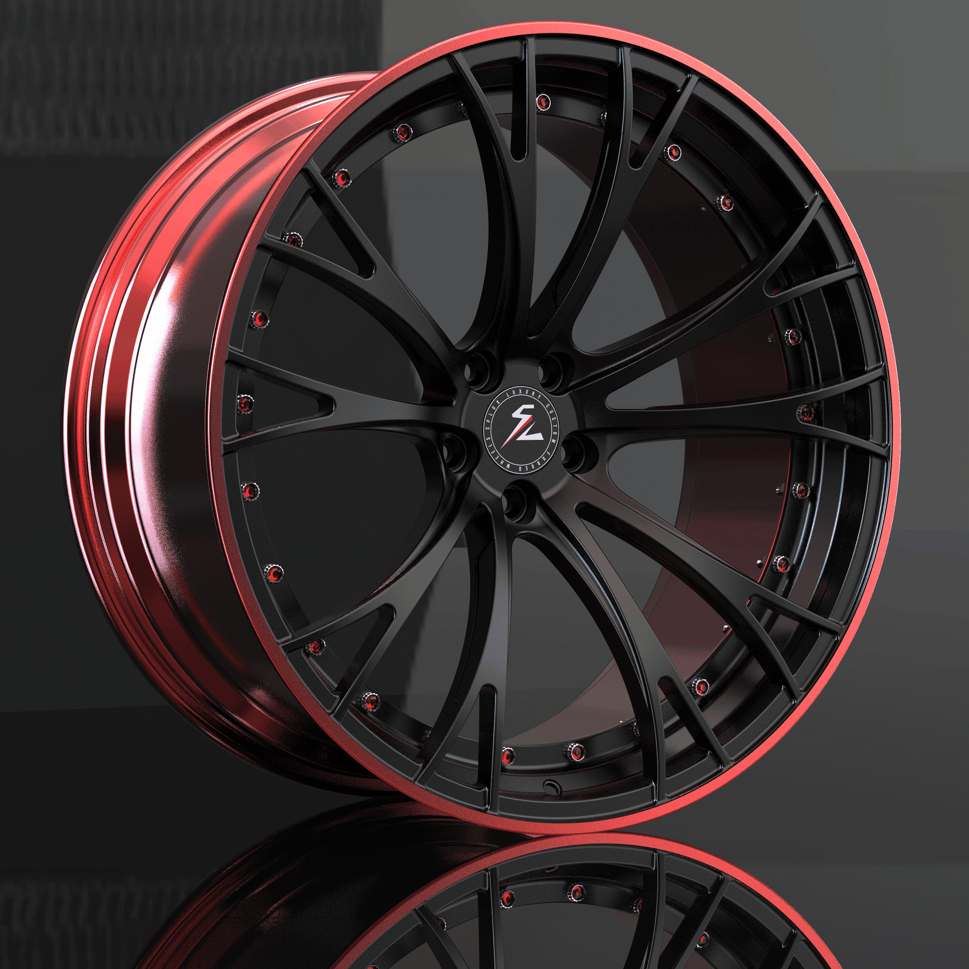SL-C16 black polished red forged wheels for 1977 Chevrolet C10 - concave rims