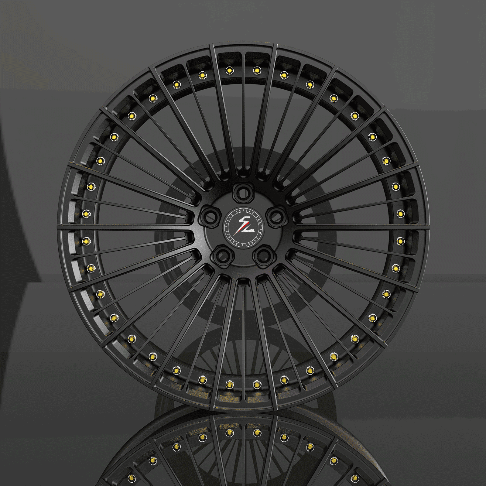 Close-up of 18 inch satin bronze multispoke wheels with matte black and chrome details, showcasing a 2-piece construction.