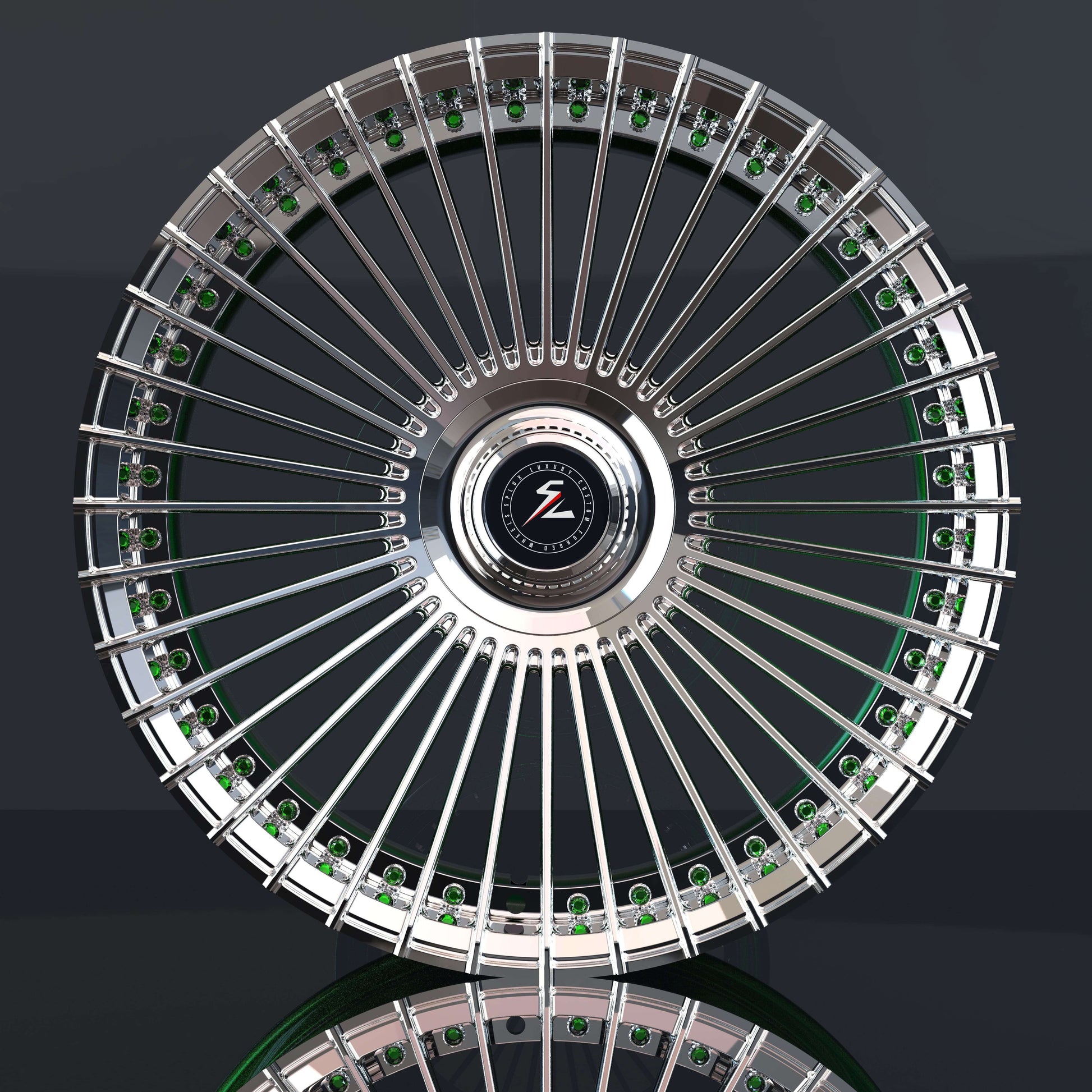 2007 Escalade OEM rims, custom forged 1-piece design, multi-spoke, 19 inch concave wheels, polished silver finish, 23-inch size.
