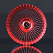 Custom rims for Cadillac Escalade, custom forged 2-piece, multi-spoke, concave, red and blue finishes, 20-inch rims.