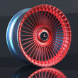 2018 Escalade wheels, custom forged 2-piece rims, multi-spoke, super deep concave wheels, red and blue, 20 inch size.