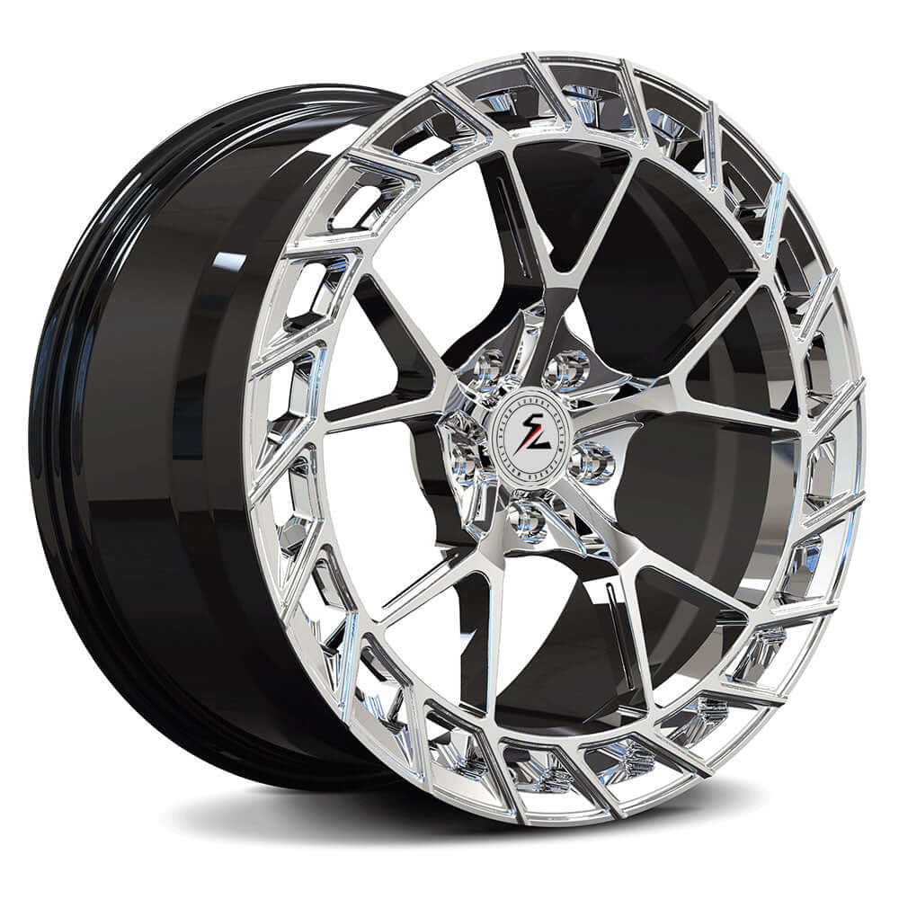 Concave for Corvette c6 black rims, Splux SL-C39 18/19 in custom forged monoblock wheels,y-spoke polished black finish