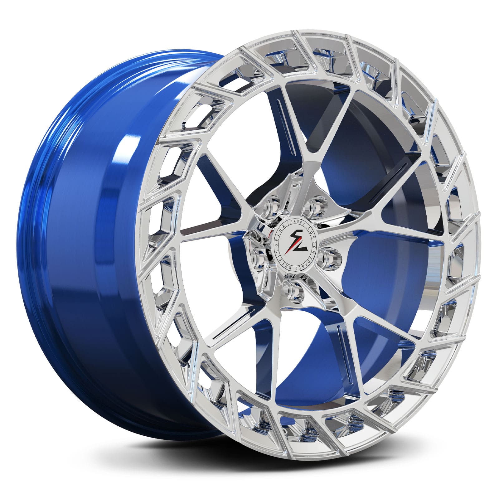 BMW M3 with Yas Marina Blue wheels in a concave version. Splux forged monoblock aftermarket rims.