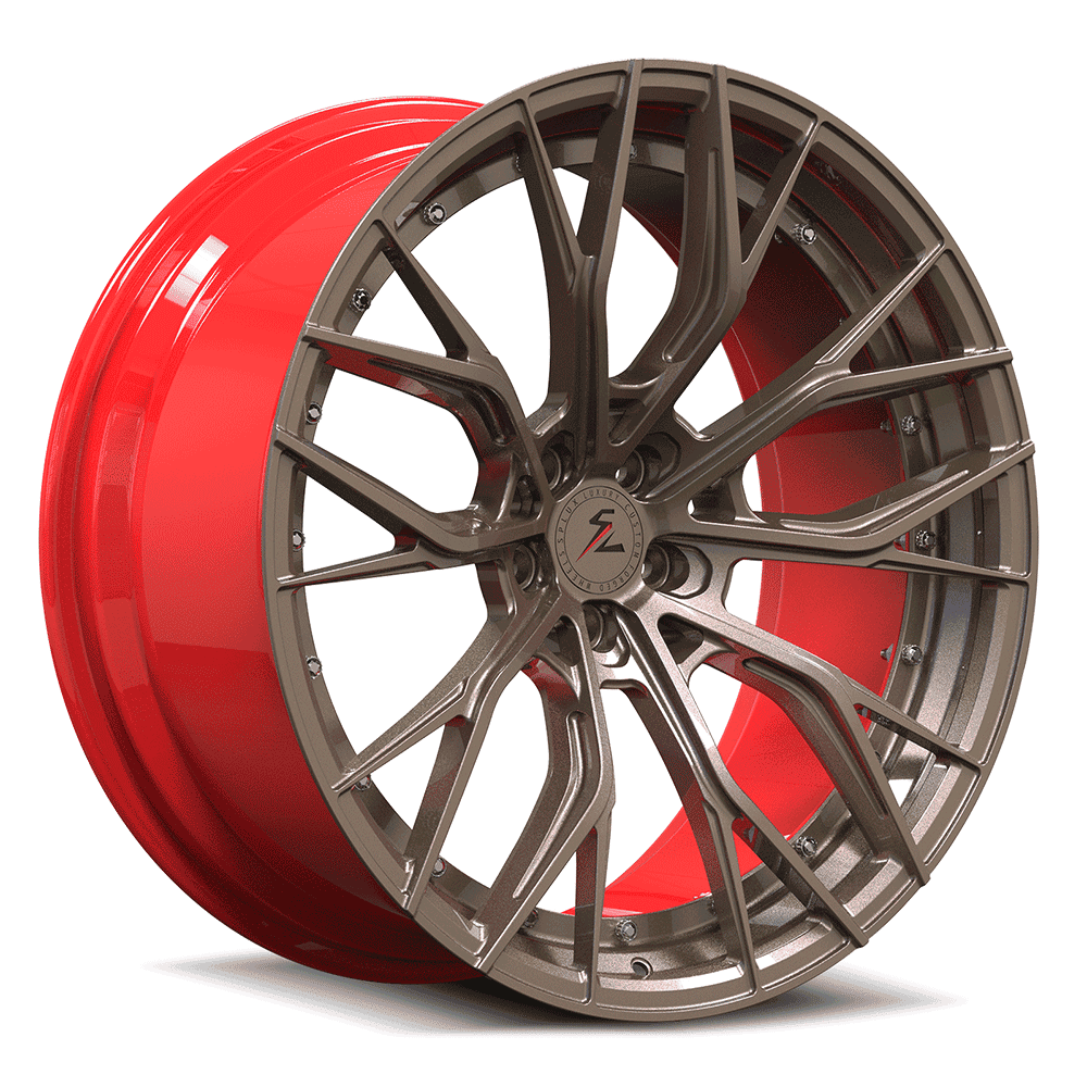 Matte bronze wheels 07 STI 5x100, custom forged 2-piece design, ideal for Subaru WRX with luxury performance.
