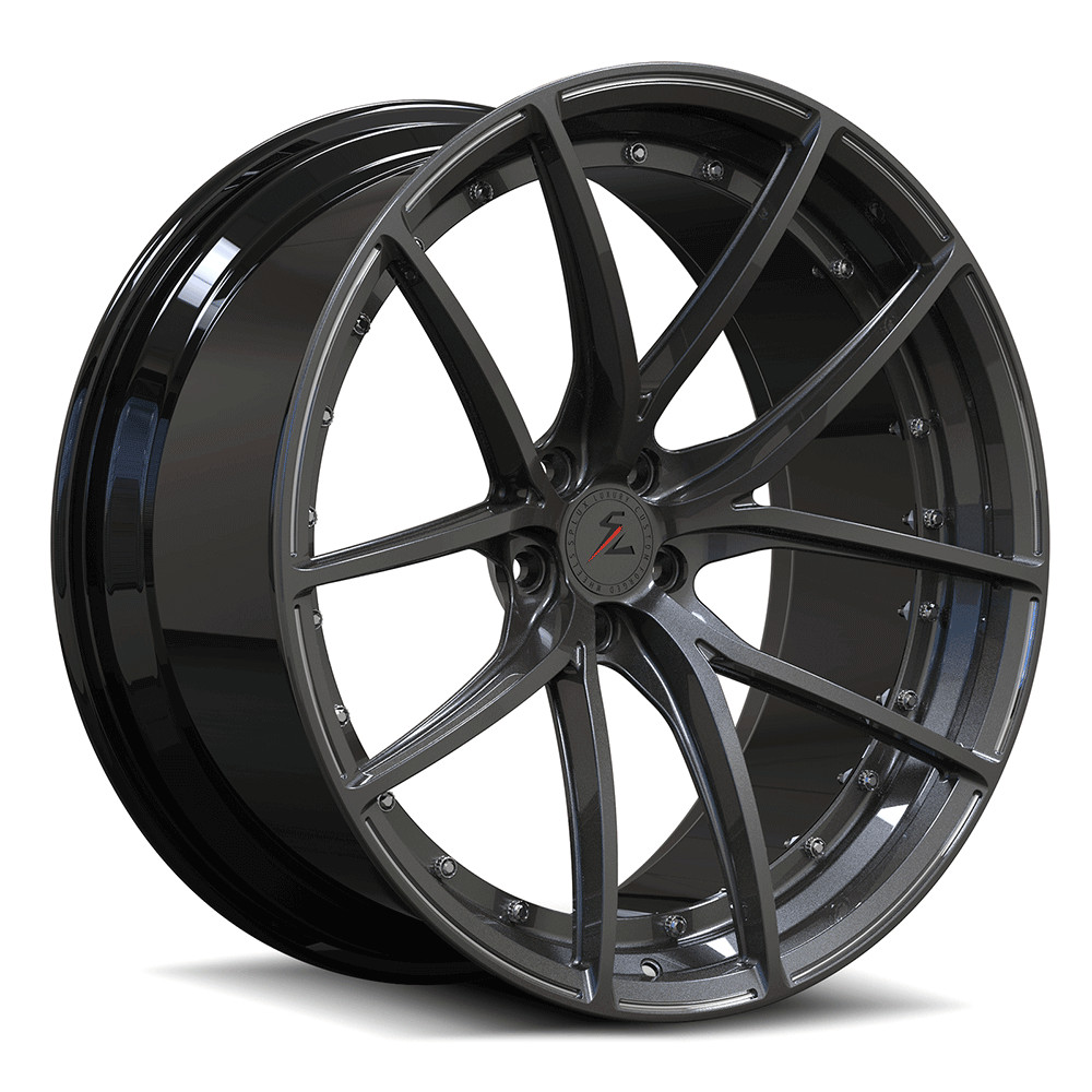 Satin gunmetal wheels on a BMW M3, 20 x 12 gear rims grey and black that exude luxury and high-performance appeal.