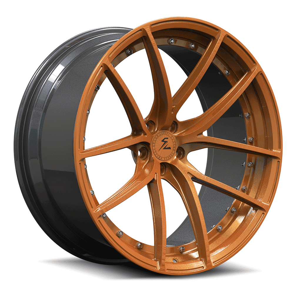 Bronze rims on black car, 20x10, 5x114.3 bolt pattern, perfect for a Chevy Silverado with lightweight aftermarket rims.