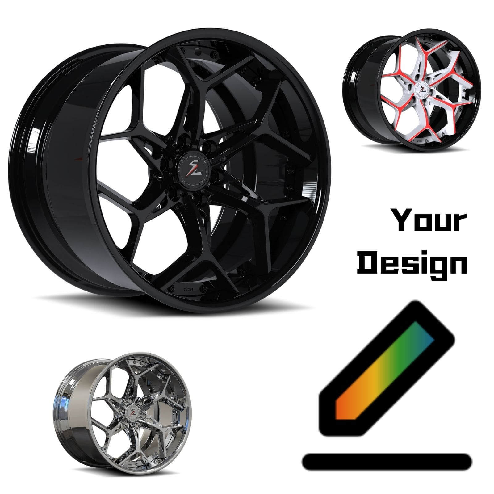 Best looking wheels chrome orange Lotus Elise, deep dish, custom SA-05 rims by Splux.