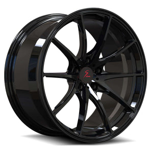 Gloss black C7 Corvette Grand Sport wheels with a red stripe. Custom forged wheels designed for your Vette.
