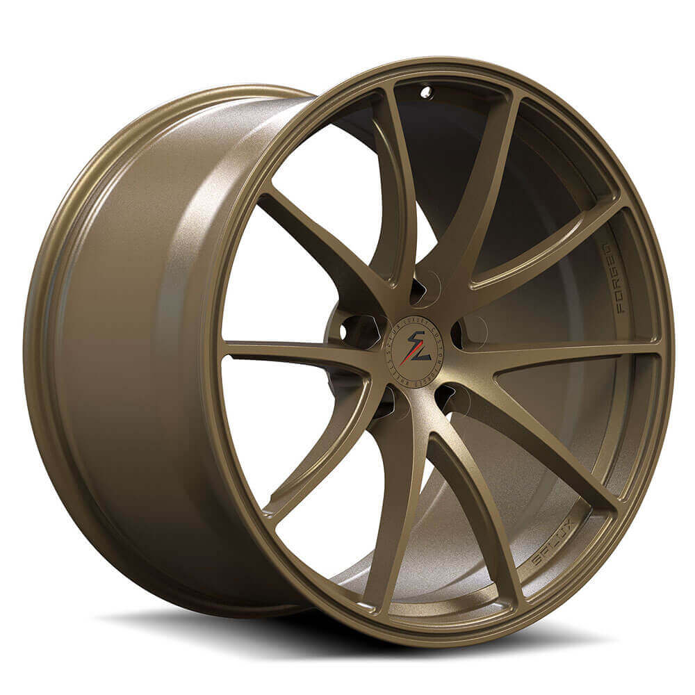 The best aftermarket wheel for the C7 Grand Sport Corvette, featuring a uniform 10-spoke design in bronze—elegant and bold.