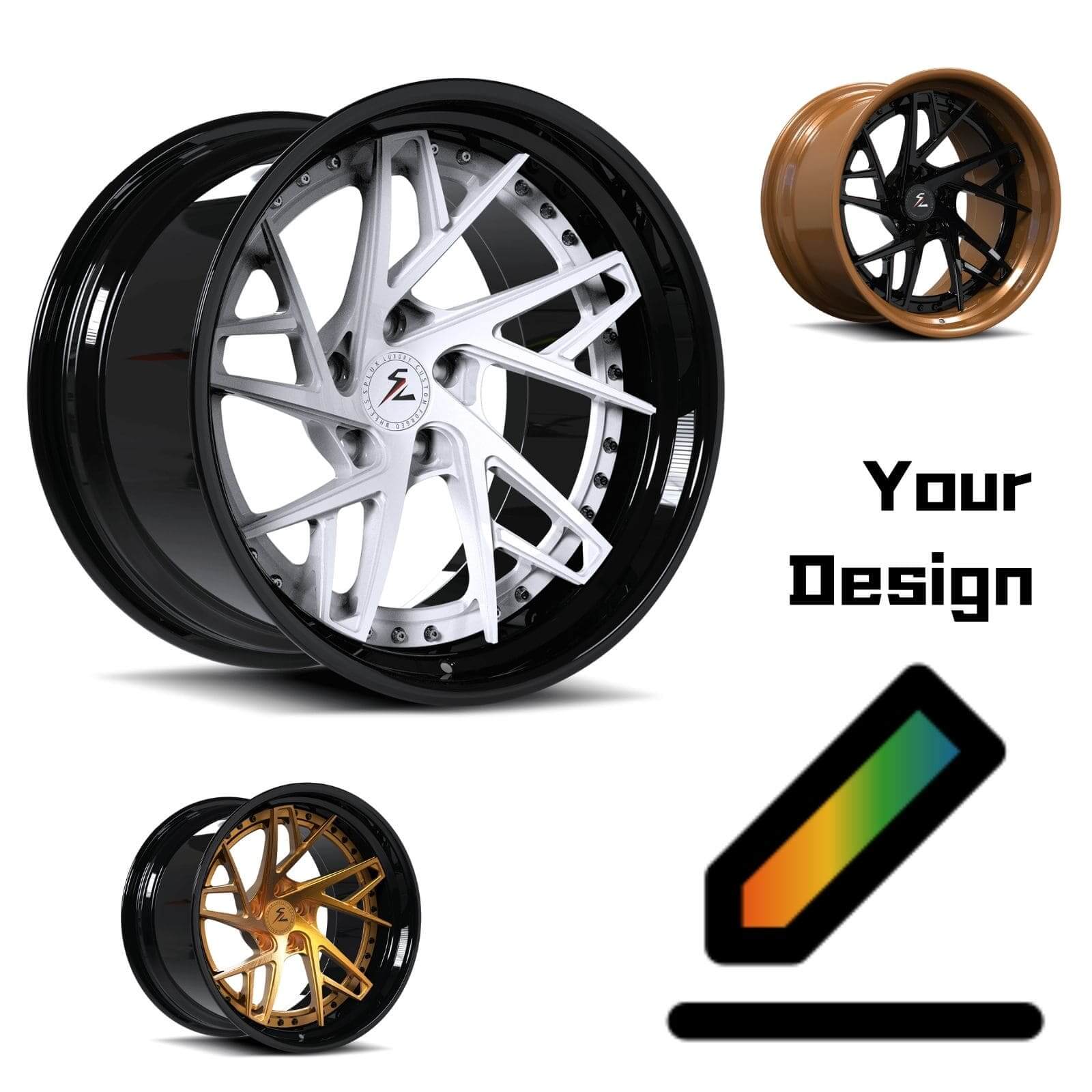 Splux SC-01 fully custom forged 2-piece super concave wheels for Chevy Impala — complete finish option showcase.