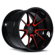 Deep dish Mustang rims in red and black,5-lug,10-spoke design,custom forged 2-piece aftermarket wheels by Splux SD-04.