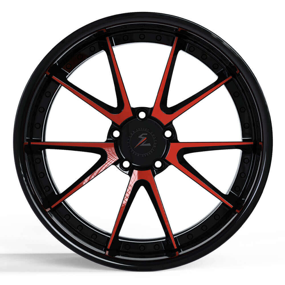 2016 Black and red mustang rims with deep dish in black,5-lug,custom forged 18 inch aftermarket wheels by Splux SD-04. 