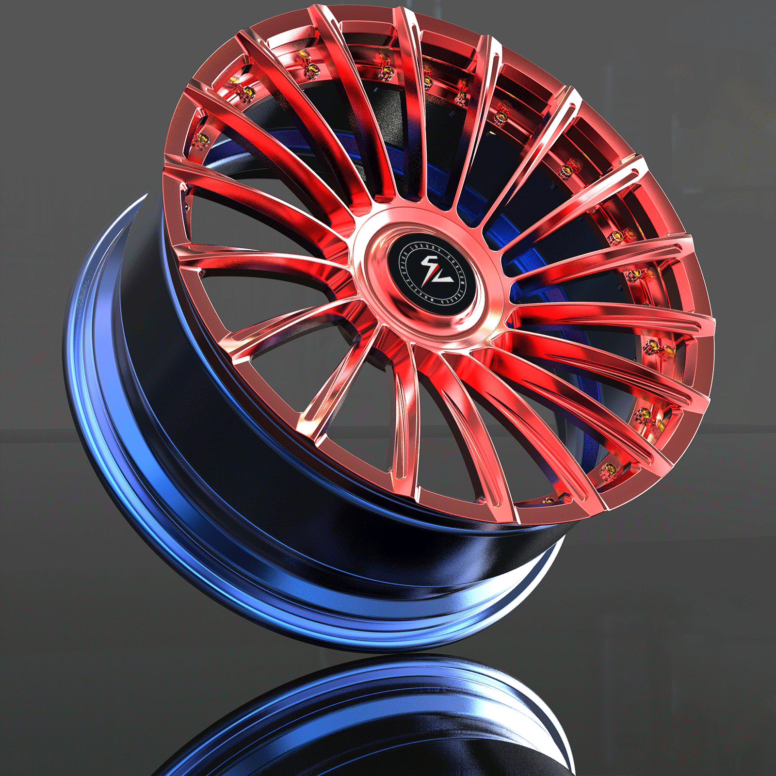 SL-C23 polished red black forged wheels for 2010 Escalade - deep concave wheels