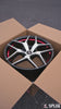 Front angle of SL-01 19x9.5 forged 5-spoke wheels on red Tesla Model S Plaid – design your own wheels