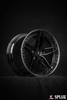 Splux SA-01 custom forged 2-piece wheels for 2008 Porsche 911 Turbo. 19-inch black chrome rims with concave and aggressive 5-spoke design.