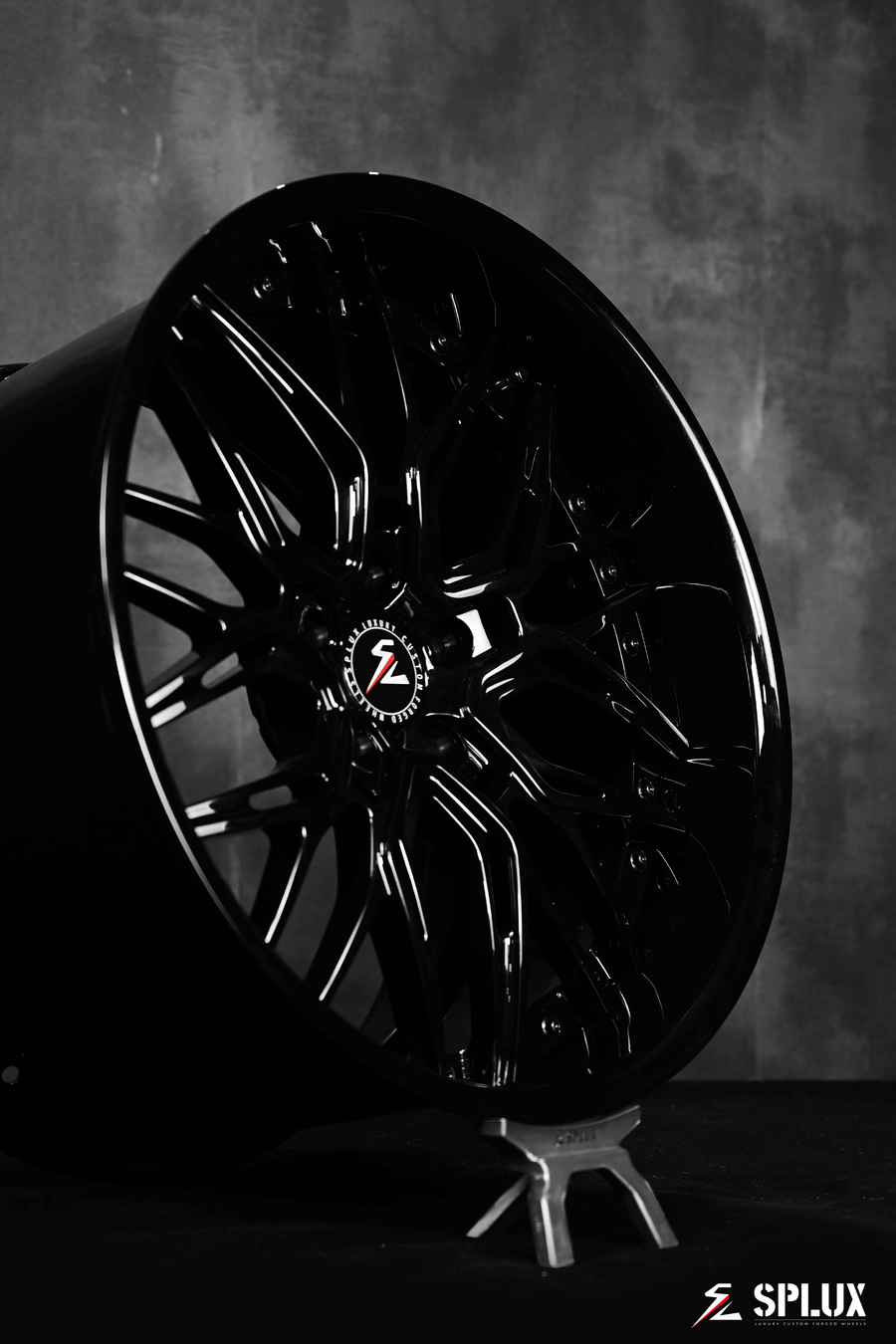 2024 c8 corvette aftermarket wheels: custom Z06 fit by Splux SC-02, 20, 21 inch, concave forged 2-piece, in classic black.