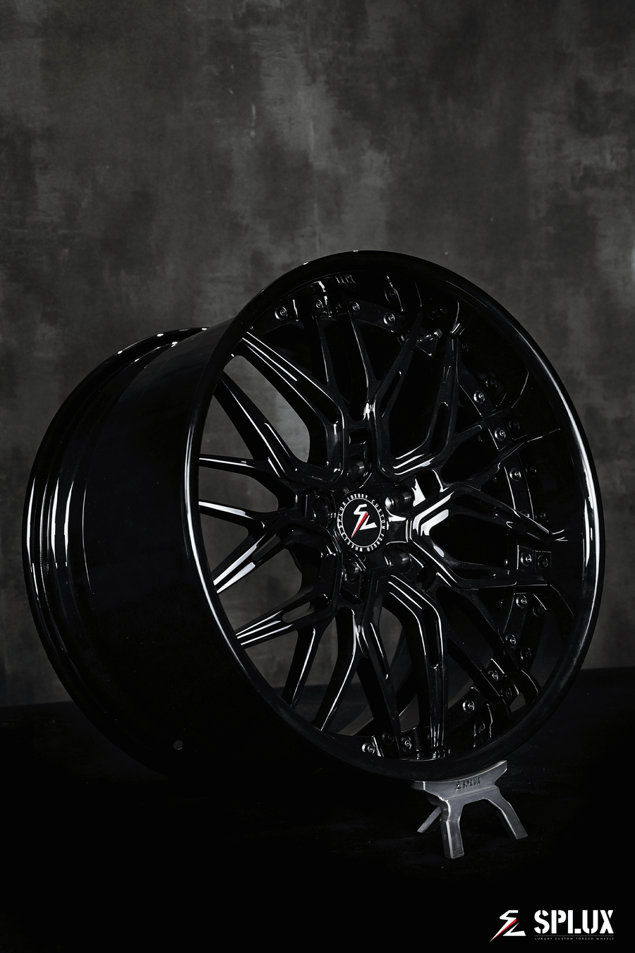 Splux SC-02 2024 C8 corvette custom wheels: zo6 rims, 20, 21 inch, concave forged 2-piece, finished in striking black.