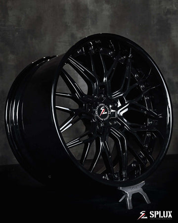 C8 corvette with custom wheels by Splux SC-02, 20, 21 inch concave zo6 aftermarket rims, forged black finish.
